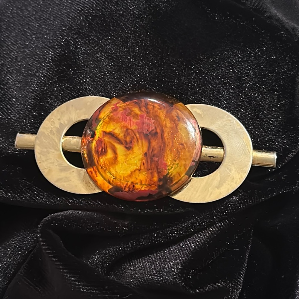 Vintage Brooch Mid-century Faux Amber Glass